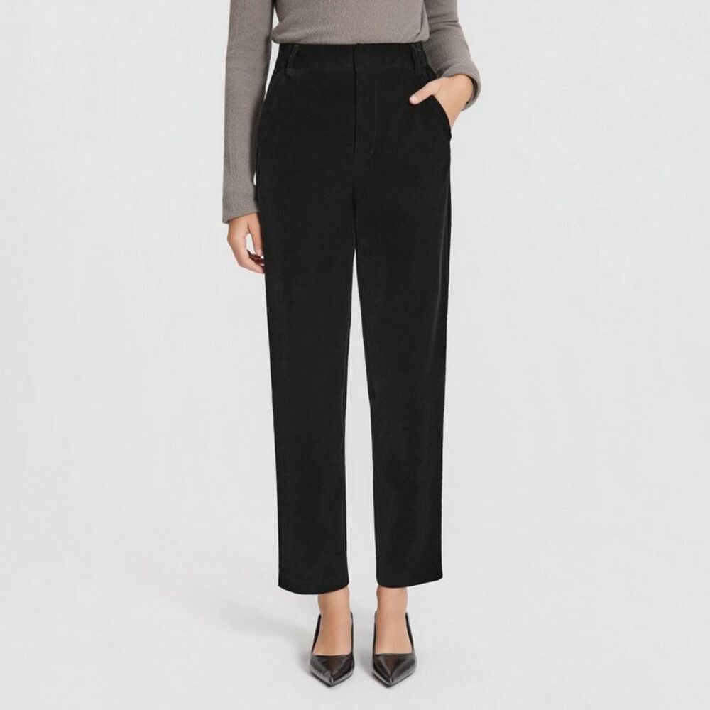 Women's Mid-Rise Velvet Tapered Trousers - A New Day Black 16